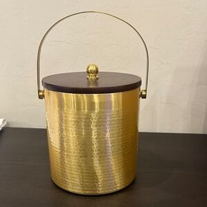 Mercer & Madison Gold Hammered Ice Bucket with Wooden Lid